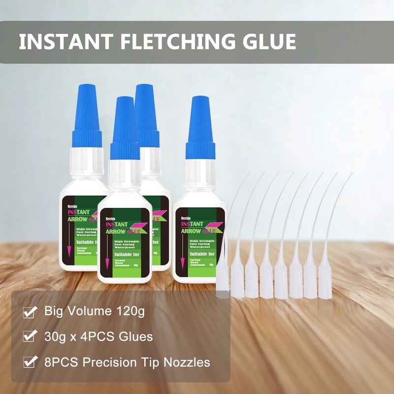 Mereido 4 Packs Instant Fletching Glue, Clear Arrow Glue, Adhesive for Carbon Arrows, Fletching Vanes, Feathers and Inserts, Great for Aluminium, Carbon and Wood Shafts (30g X4) - Image 2